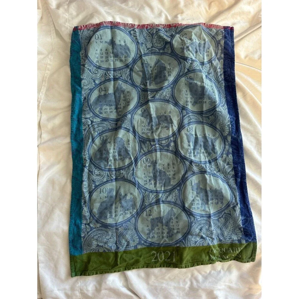 Le Jacquard Francais-French Dog & Cat Motif 2021  Calendar  Towel Linen Cotton